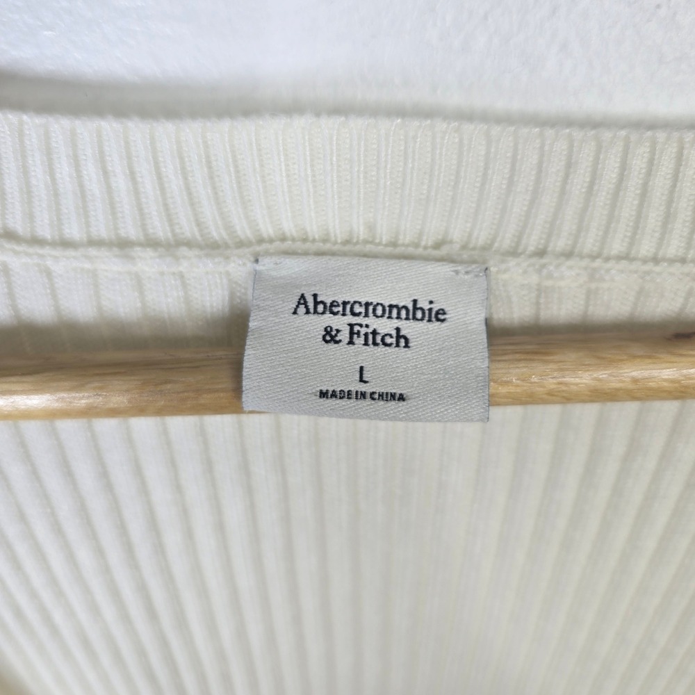 Abercrombie & Fitch Cream Ribbed Knit Long Sleeve‎ Top Ladies Size L - Picture 6 of 7